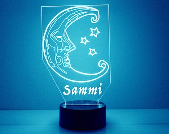 Crescent Moon Light Up, Personalized Gift, 16 Color LED Night Light Lamp, FREE Engraving, Remote Control, Moon & Stars Celestial Home Decor