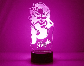 Personalized Mermaid LED Night Light, 16 Color Remote