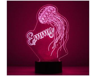Qualle Licht auf, personalisiertes Kindergeschenk, 16 Farben LED Nachtlicht Lampe, KOSTENLOSE Gravur, Fernbedienung, Kinderzimmer Nachtlicht