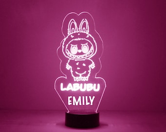 Handmade Labubu Light Up, Personalized  Gift, 16 Color LED Night Light Lamp, FREE Engraving, Remote Control