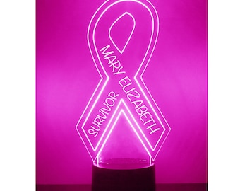 Cancer Survivor, Awareness Ribbon Light Up, Personalized Gift, 16 Color LED Night Light Lamp, FREE Engraving, Remote Control, Ribbon Light