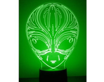 Alien Light Up, Personalized Gift, 16 Color LED Kid's Room Night Light Lamp, FREE Engraving, Remote Control,  Alien, Space Theme Gift