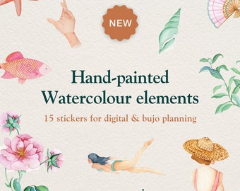 Hand-painted watercolour elements, Floral Motifs, Botanical Clipart, Watercolour Clipart, Digital Elements, Underwater elements,