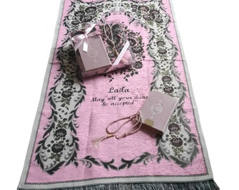 Custom Velvet Quran Prayer Mat Set: Islamic Gift, Eid Ramadan Mubarak