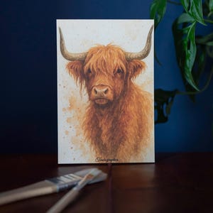 Schottisches Hochlandrind Postkarte Aquarell Design
