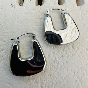 Chunky Silver Hoops, Chunky Earrings, Waterproof Earrings, Trendy Earrings, Chunky Statement Earrings, Thick Silver Hoops, Silver Earrings