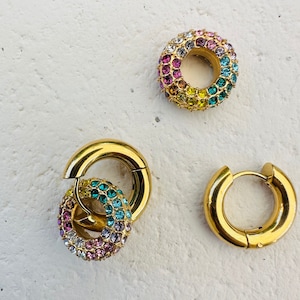 Double Huggies Earrings. Double Hoop Dangle Huggies Earrings. Minimalist Earrings• Small Minimalist Hoop Earrings in Gold• Two in One.