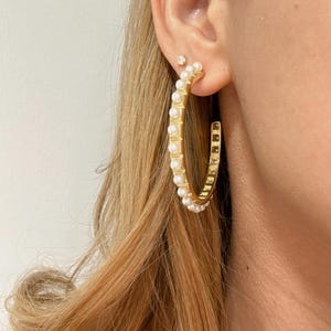Chunky Silver Hoops, Pearl Hoops, Waterproof Earrings, Trendy Earrings, Chunky Statement Earrings, Thick Gold Hoops, Zosia Earrings
