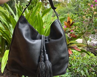 Rebecca Minkoff Black Leather Hobo Purse w/ Tassels