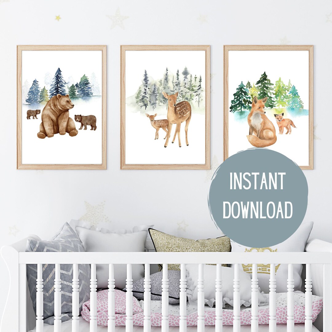 Forest Animals Printable Wall Art Set of 3 Watercolor Woodland Baby ...