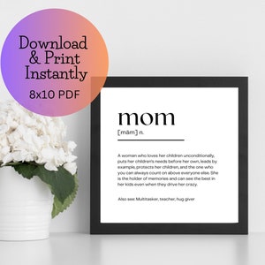 MOM Definition Poster Printable Gift for Mother&#39;s Day Gift Idea for A Special Mom Quote for Wall Hanging