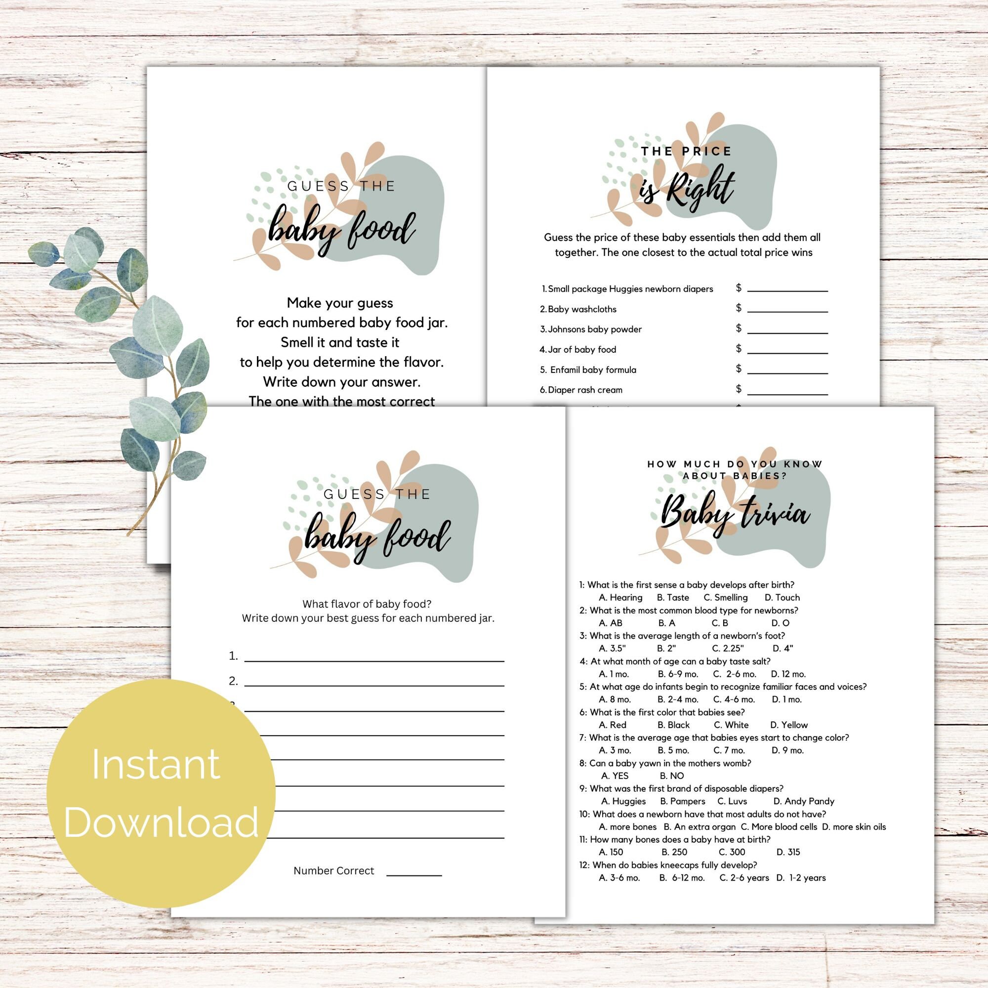 Printable Baby Shower Games Printable Gender Neutral Game Bundle ...