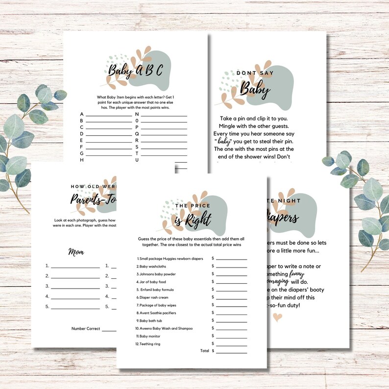 Printable Gender Neutral Baby Shower Games Bundle - Boho Theme ...