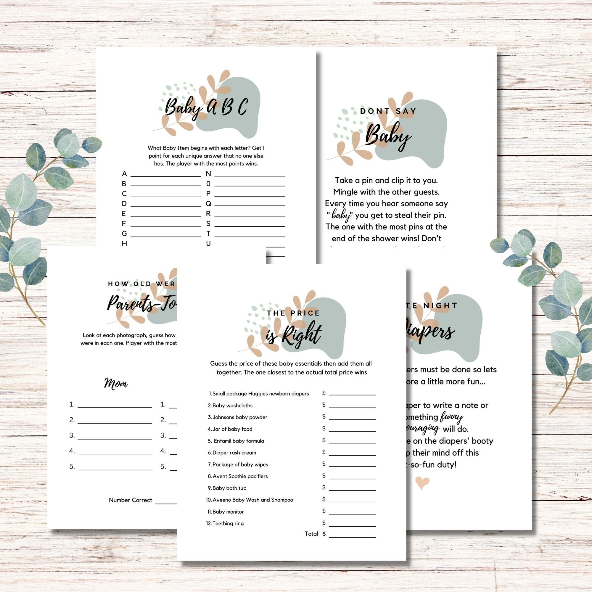 Printable Baby Shower Games Printable Gender Neutral Game Bundle ...