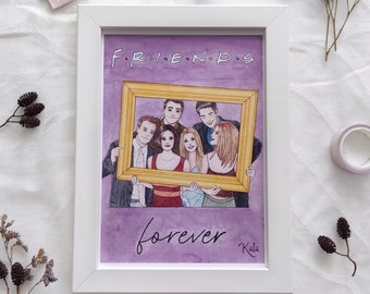 Friends art print | Tv show wall decor | Series art print | Friends pop art | Chandler | Monica | Phoebe | Joey | Rachel | Ross | Hand Drawn