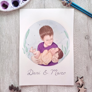 Retrato familiare personalizzato / Retrato de pareja en acuarela / Regalo único para parejas / Retrato en acuarela y tinta