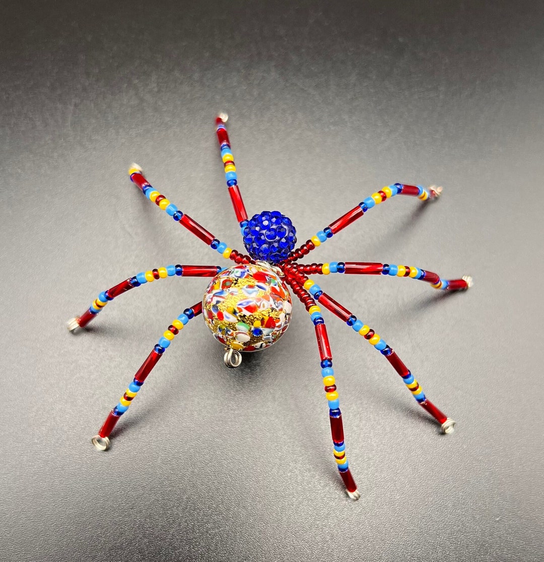 Bright Beaded Spider - Blue and Red - Etsy