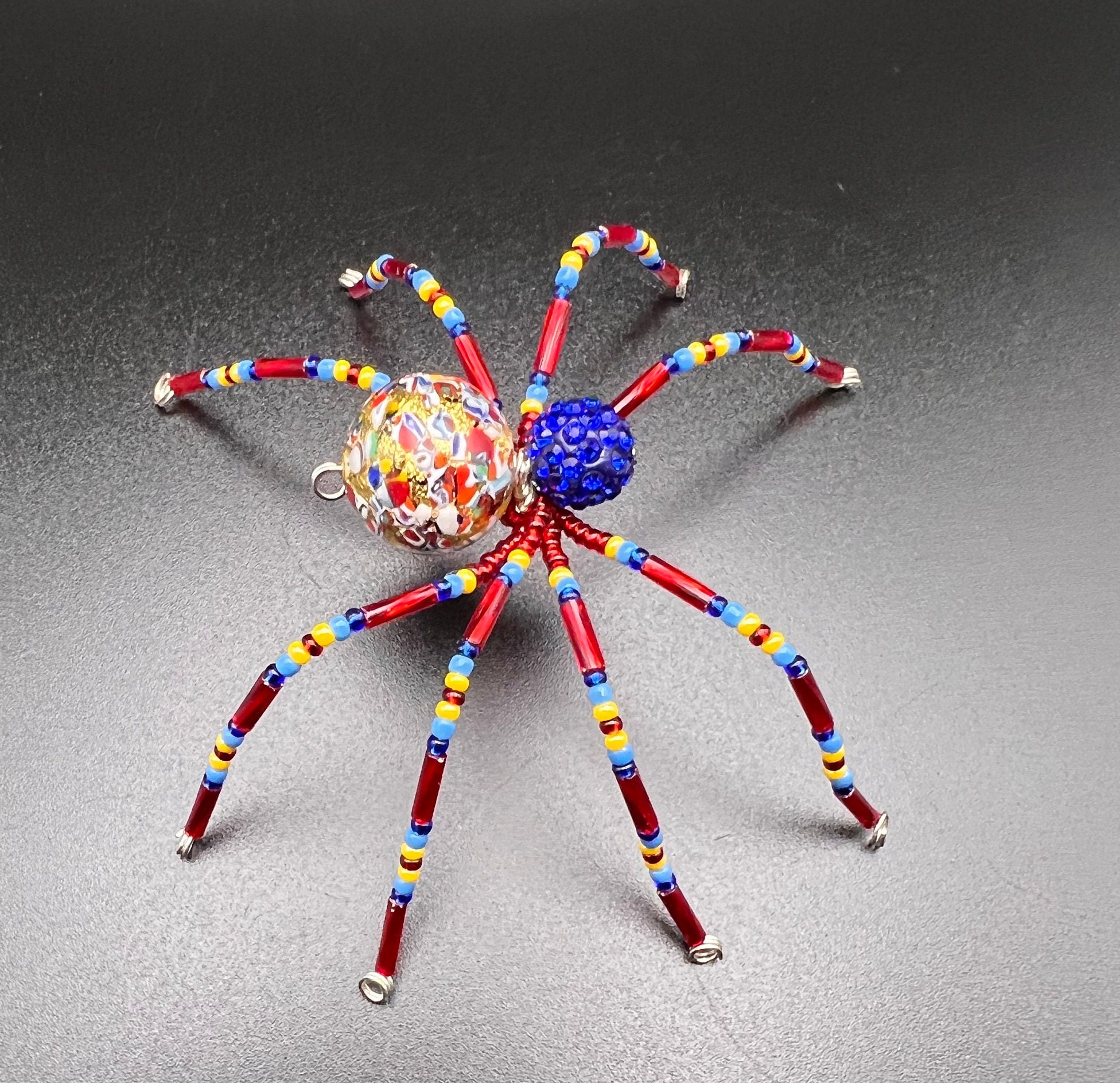 Bright Beaded Spider - Blue and Red - Etsy