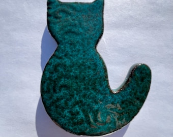 Cat Magnet-Handmade Ceramic-Dark Turquoise Swirl