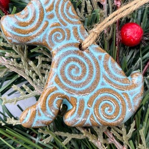Dog Christmas Ornament, Handmade Ceramic.