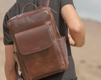 Handmade Full Grain Leather Backpack: Men's Travel Laptop Bag