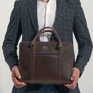 Premium handgefertigte Leder Laptoptasche für Herren, Businesstasche, Bürotasche aus Leder, Schultertasche aus pflanzlich gegerbtem braunem Leder