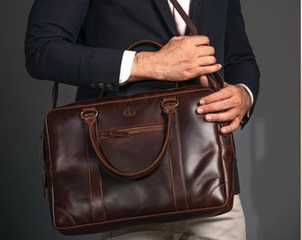 Premium Handmade Leather Laptop Bag For Men, Business Bag, Leather Office Bag, Leather Shoulder Bag, TannedBrown Leather, Laptop Bag For Men