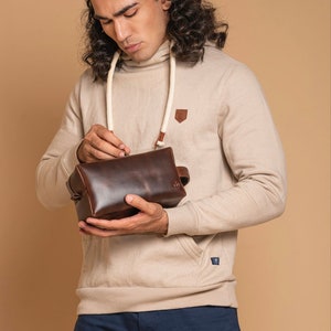 Vegetable Tanned Brown Leather Dopp Kit: Travel Toiletry Bag, Groomsman Gift, Travel Kit