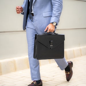 Besace en cuir de qualité supérieure fait main, sac pour ordinateur portable, porte-documents en cuir, sac à bandoulière en cuir, sac de bureau, cuir noir, sac d'ordinateur portable pour homme