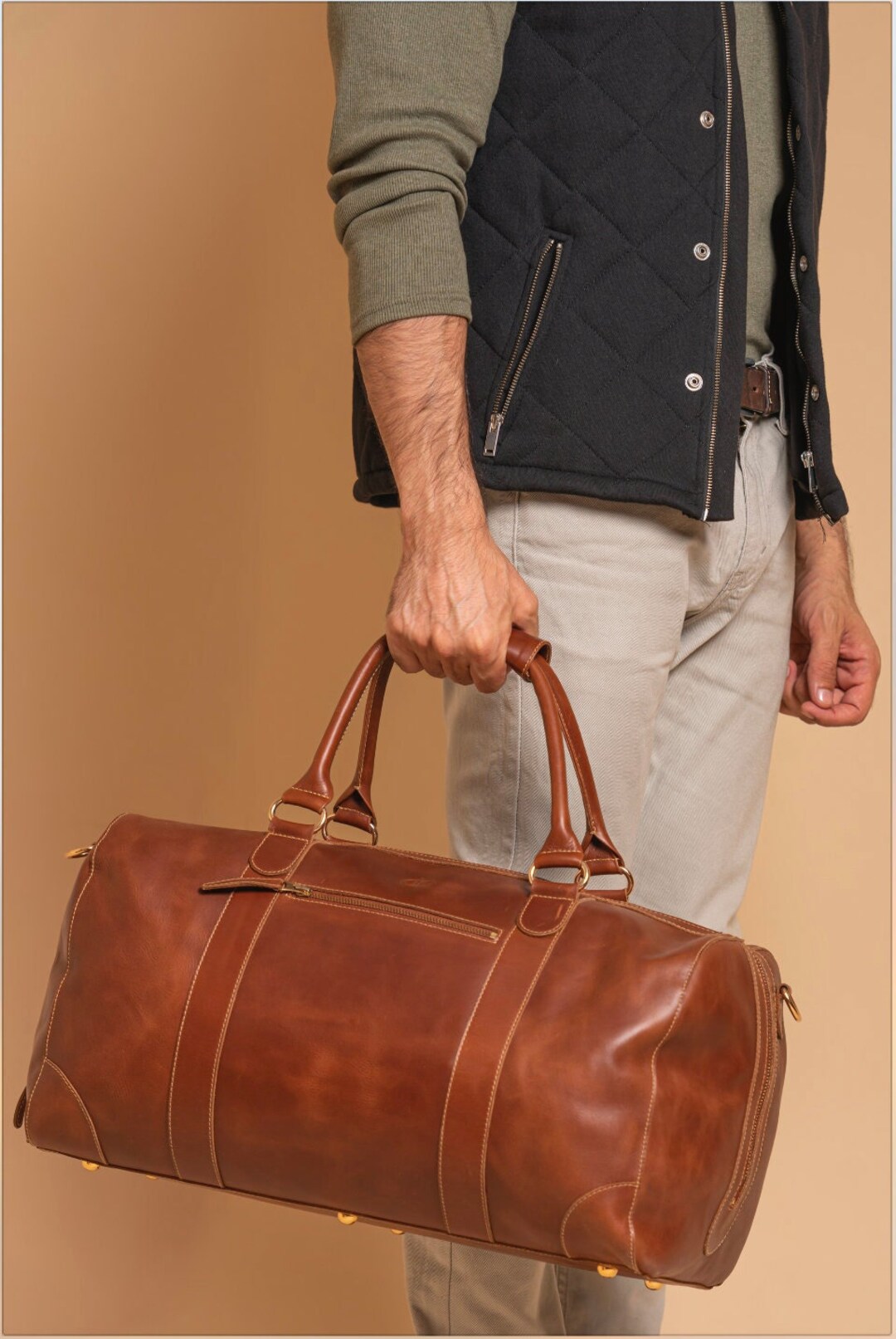 Premium Handmade Leather Duffle Bag Mens Travel Weekender Holdall Bag