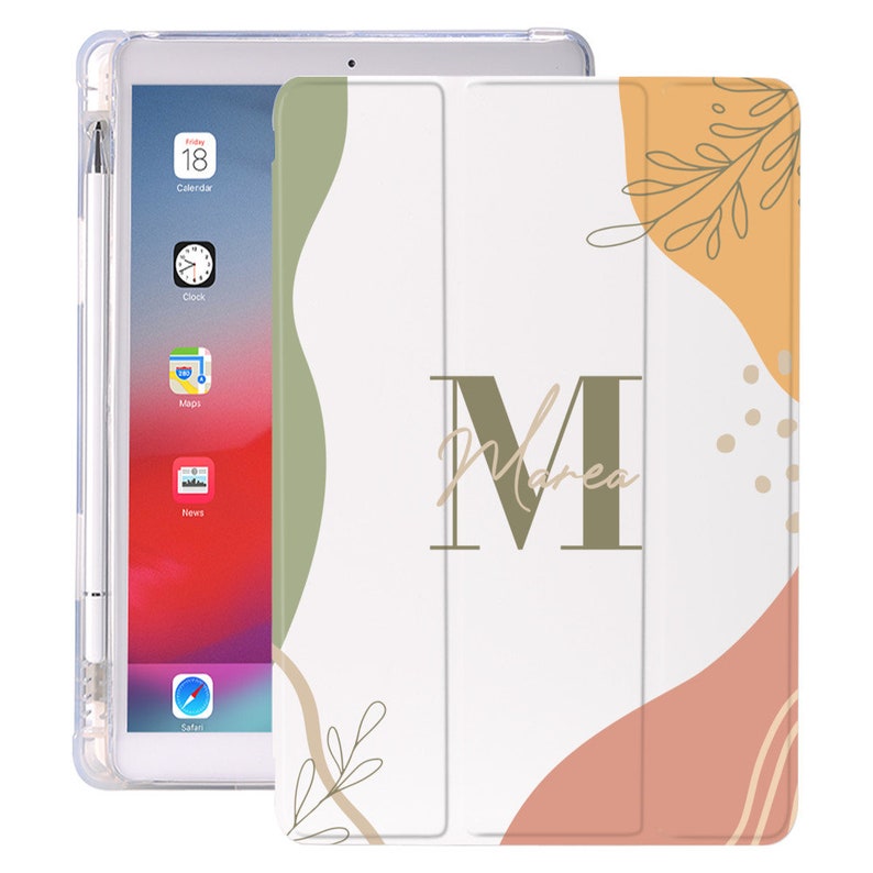 Étui pour iPad personnalisé avec lettre et nom avec porte-crayon pour Mini 5 6 10,2 7th 8th Air 2 3 Pro 12,9 9,7 5th 6th Design 3