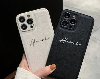 Personalized Name in Cursive Leather Phone Case for iPhone 15 14 13 12 11 Pro XS Max X XR 6 7 8 Plus