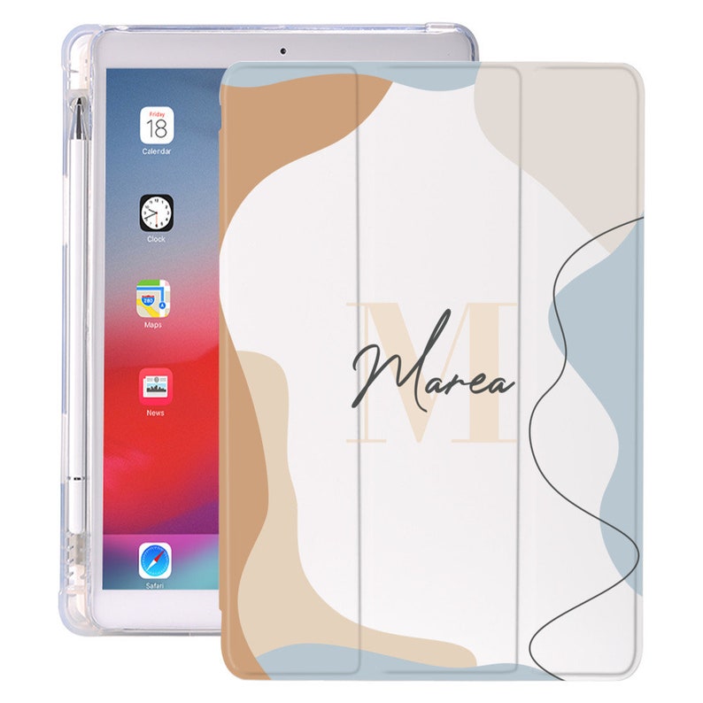 Étui pour iPad personnalisé avec lettre et nom avec porte-crayon pour Mini 5 6 10,2 7th 8th Air 2 3 Pro 12,9 9,7 5th 6th Design 2