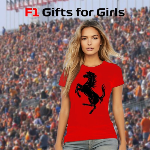 T-shirt Formula 1 donna Ferrari / T-shirt Ferrari ragazza / T-shirt Bella + Canvas 6004 / T-shirt F1 donna / T-shirt Ferrari / T-shirt Ferrari donna