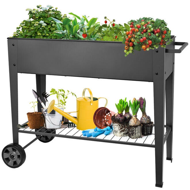 Jardinière surélevée extérieure, chariot de jardin surélevé avec 2 roues.