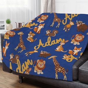 Custom Name Baby Animal Blanket,Personalized Baby Name Gift,Baby shower gift,New mom Gift,Custom Kids Animal Throw Blanket,Animal Lover kids
