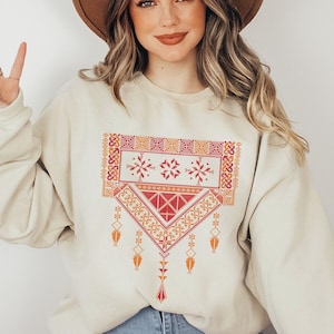 Arabic Palestinian Women Sweatshirt Arab Ladies Shirt Gift For Moms Sisters  Best friend Authentic Arabic Traditional Design Hoodie for her