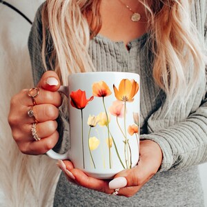Pressed Flowers Mug  Boho Cottagecore  Wildflowers  Vintage Botanical  Cup Flower Garden Lover Gift Mug 11/15 Oz