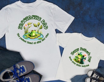 Conjunto de camisetas a juego para el Día del Padre con diseño de rana divertida: Papá y renacuajo con diseño de rana estática