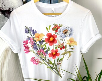 Flowers Tshirt, Vintage Botanical Tee, Pastel Floral Nature Shirt, Garden Lover Shirt, Boho Wildflowers Cottagecore Shirt