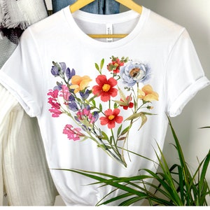 Flowers Tshirt, Vintage Botanical Tee, Pastel Floral Nature Shirt, Garden Lover Shirt, Boho Wildflowers Cottagecore Shirt