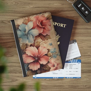 Funda de cuero para pasaporte, funda para pasaporte de flores Vintage, billetera de viaje, tarjetero para vacunas, regalo de viajero amante de la naturaleza con flores