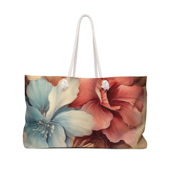 Sac fourre-tout surdimensionné de week-end floral, sac de plage botanique, sac minimaliste d'épaule d'achats, cadeau pour l'amant de fleur minimaliste