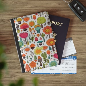 Setas Cactus Pasaporte Titular Funky Floral Travel Wallet Vegan Leather Passport Cover Nature Lover Traveler Gift consiguió amiga hermana tía