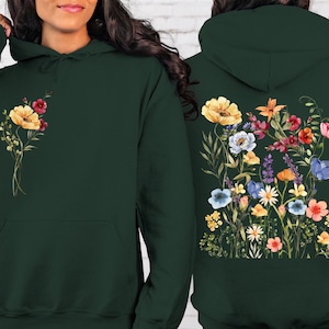 Vintage geperste bloemen Sweatshirt met capuchon Boho Cottagecore Pastel Botanische Bloemen Pullover Fairycore Oversized Wildflowers Crewneck Hoodie