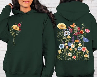 Vintage Pressed Flowers Hooded Sweatshirt Boho Cottagecore Pastel Botanical Floral Pullover Fairycore Oversized Wildflowers Crewneck Hoodie