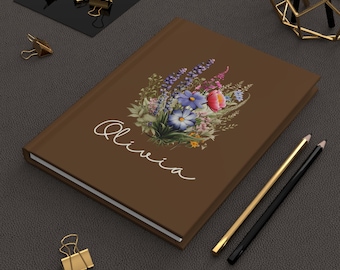Regalo de diario de flores silvestres personalizado, cuaderno de tapa dura con nombre personalizado para mujeres, regalo de gratitud floral de sueños para ella, regalo del Día de la Madre
