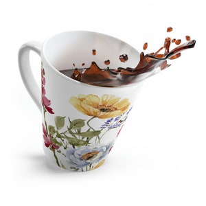 Pressed Flower Latte Mug Boho Wildflowers Vintage Coffee Tea 12 Oz Mug Botanical  Floral Ceramic Nature Cup Flower Garden Lovers Gift