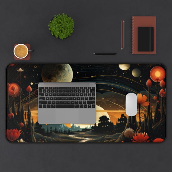 Cottage Core Desk Mat Gift Moon Cosmos Large Gaming Floral