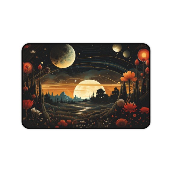 Cottage Core Desk Mat Gift Moon Cosmos Large Gaming Floral